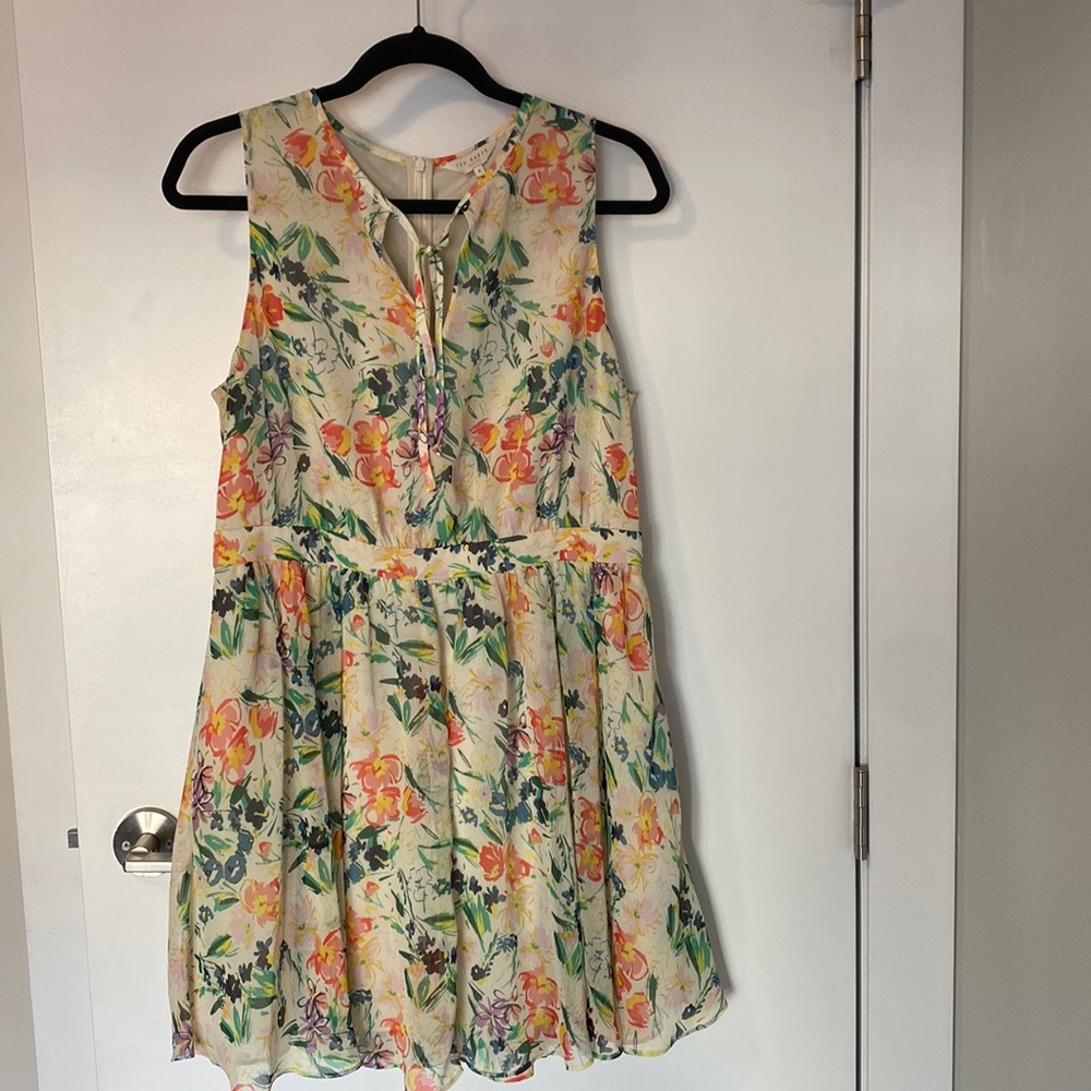 Ted Baker London Floral Midi Dress - Cream and Green